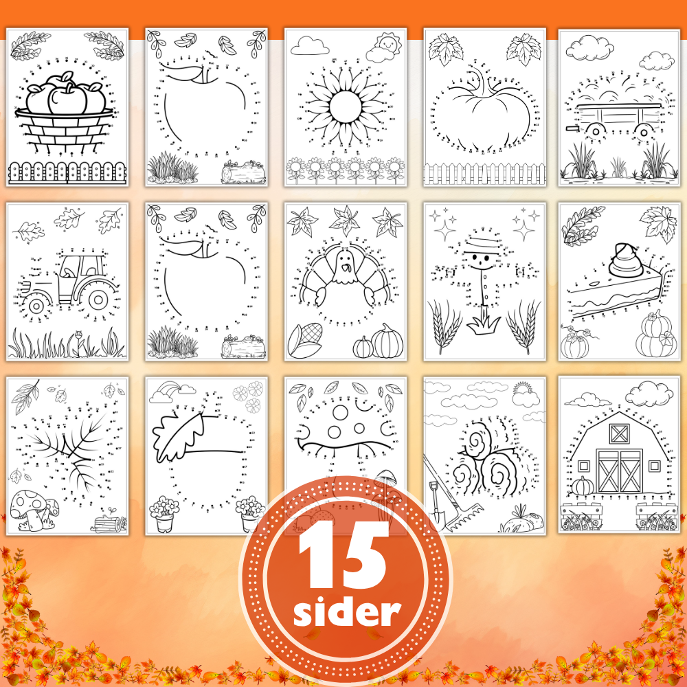 15 ulike motiver prikk til prikk fargelegging