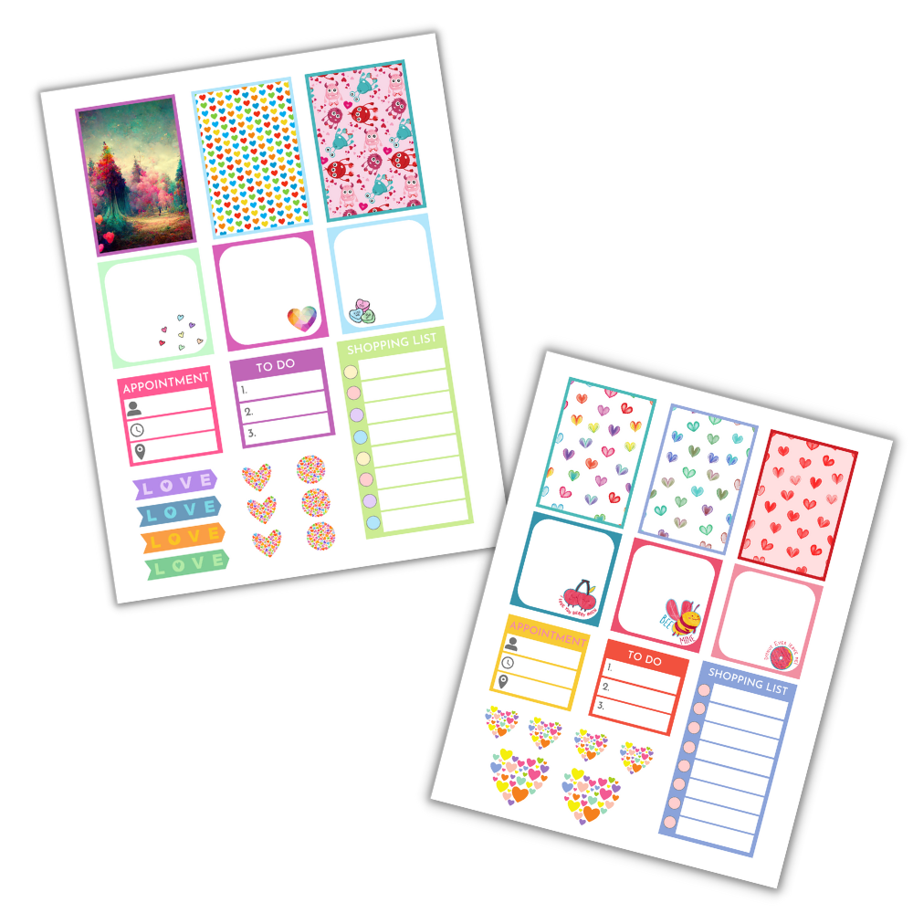 Klistremerker – Hjerte-tema | Utskrivbare Planner Stickers (PDF)