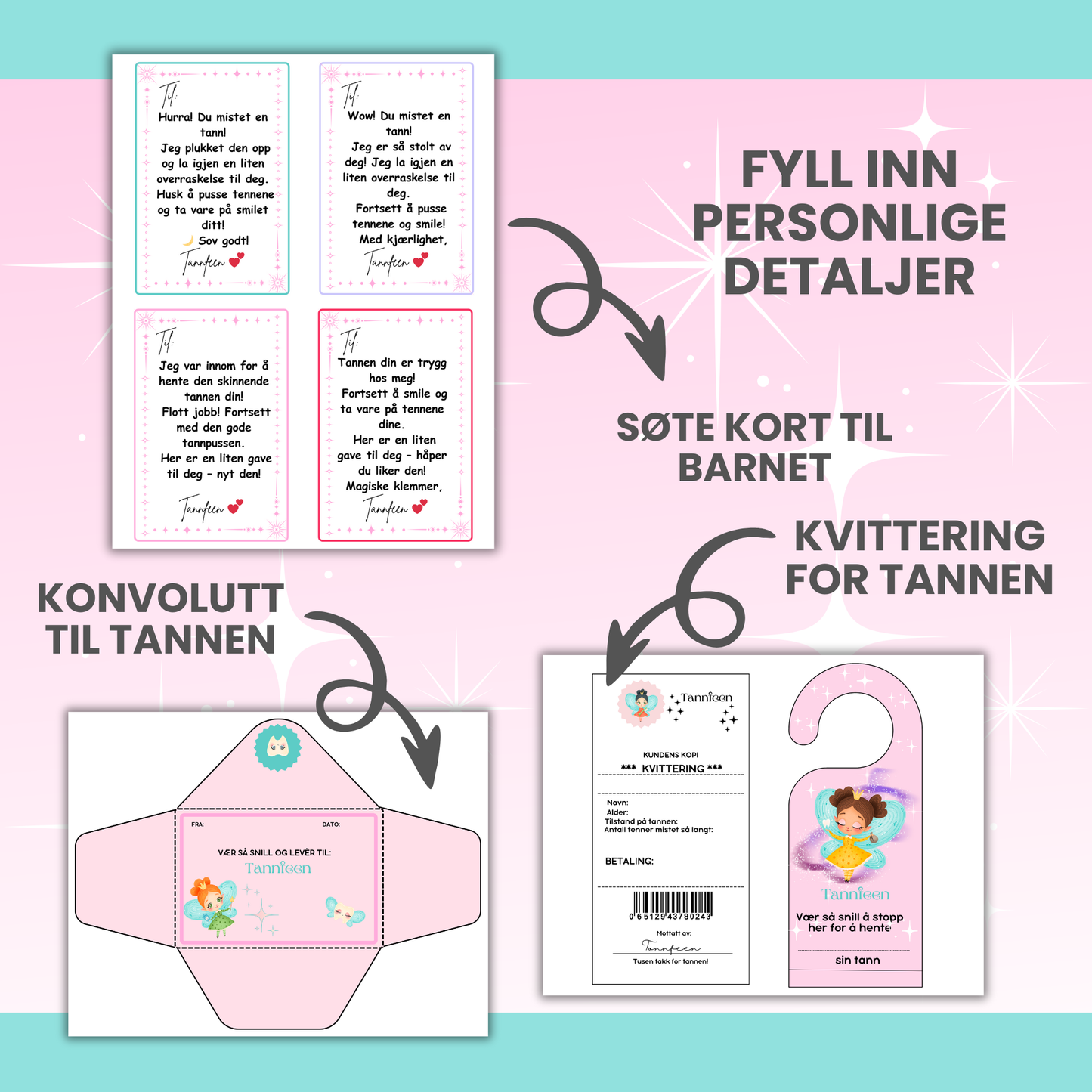 Min Tannfe Bok – Rosa | Printbar Bok om Tannfeen for Barn