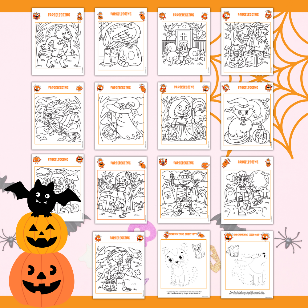 Halloween arbeidsark – 1.–2. trinn 🍬