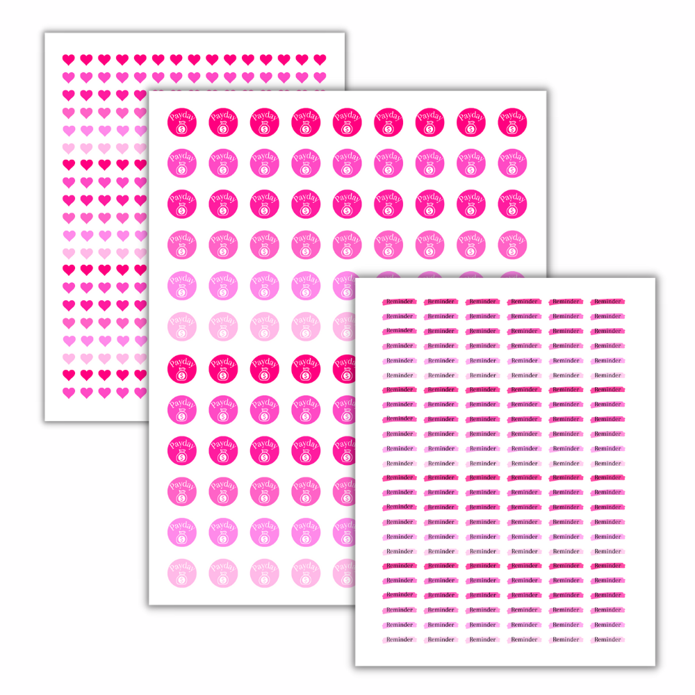 Rosa Klistremerker for Planleggere – 16-siders PDF til Utskrift