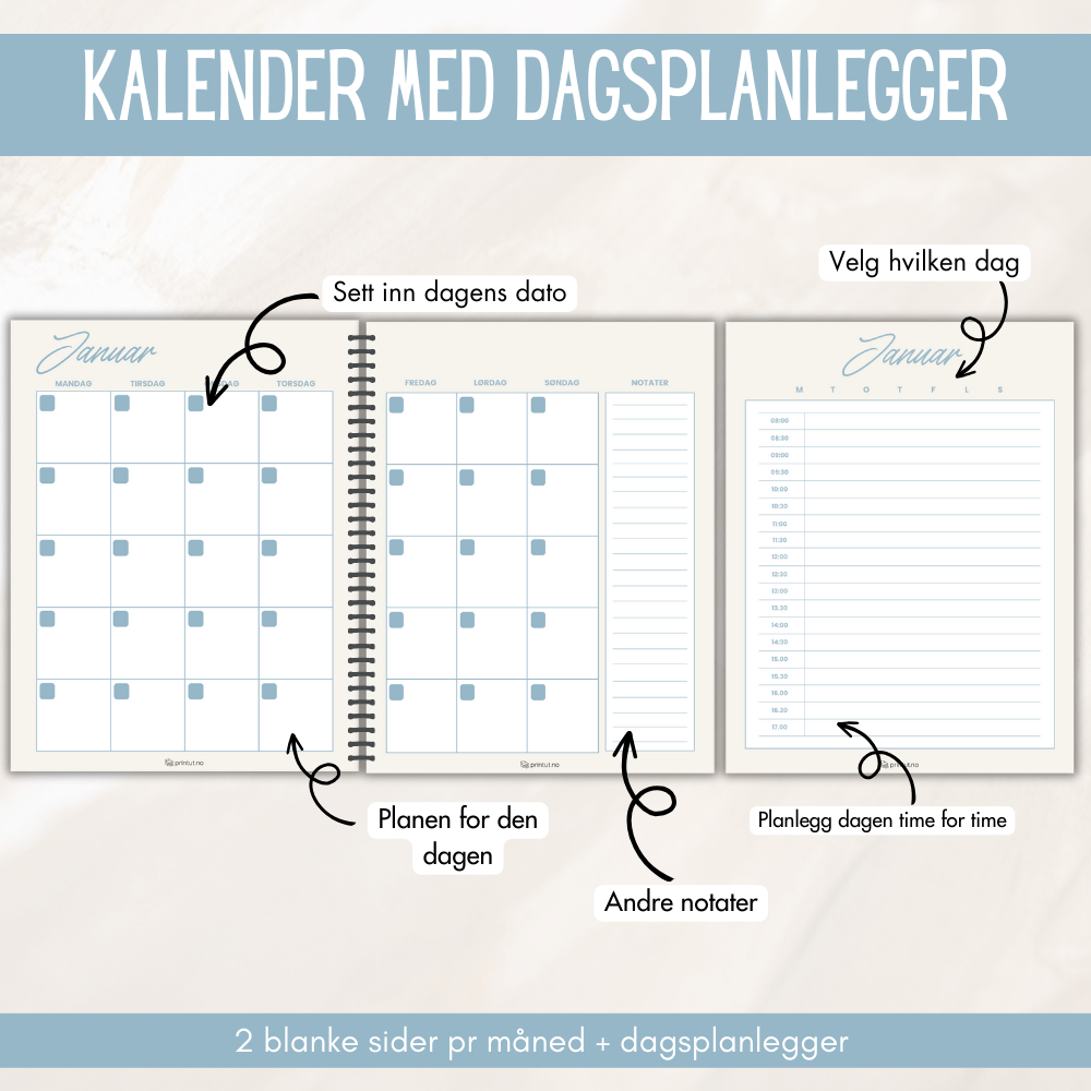 Passordbok med to kalendere – hold oversikt og planlegg året