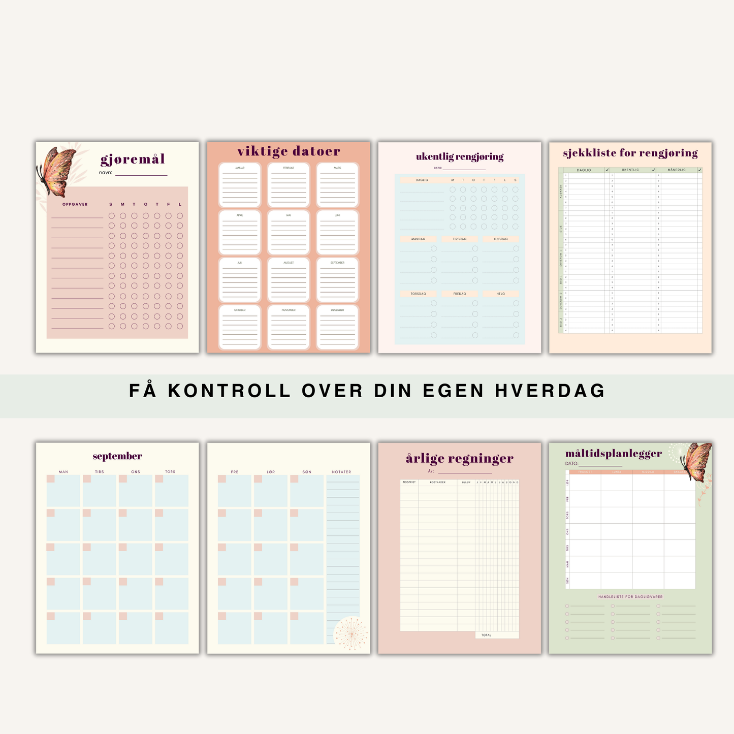 Dagbok – Min Hverdag | 50-siders utskrivbar planlegger for personlig organisering