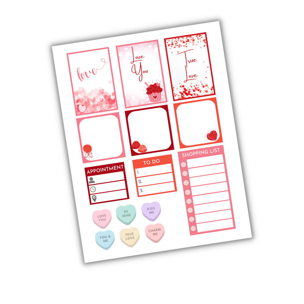 Klistremerker – Hjerte-tema | Utskrivbare Planner Stickers (PDF)