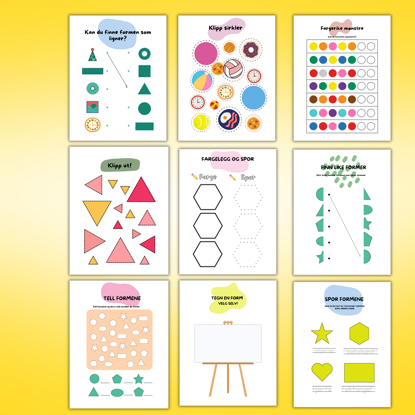 Aktivitetsbok GRATIS – 17 sider | Lær former gjennom gøyale aktiviteter for barn
