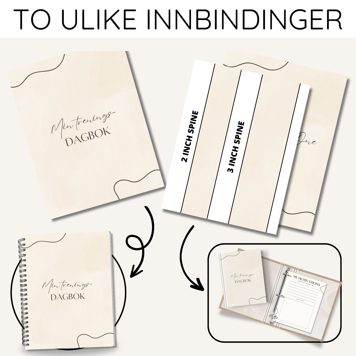 Treningsdagbok beige – 46 sider | Printbar journal for trening, vaner og helse