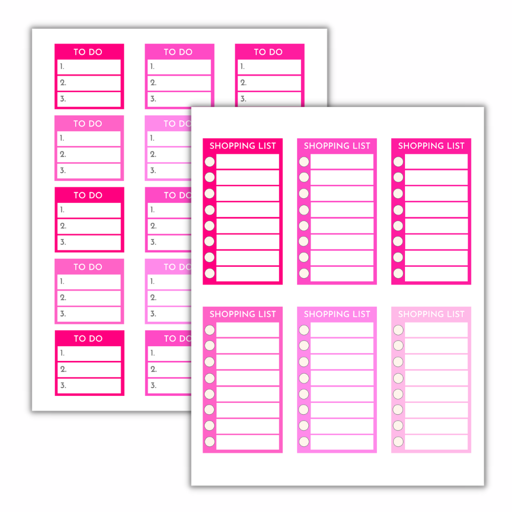 Rosa Klistremerker for Planleggere – 16-siders PDF til Utskrift