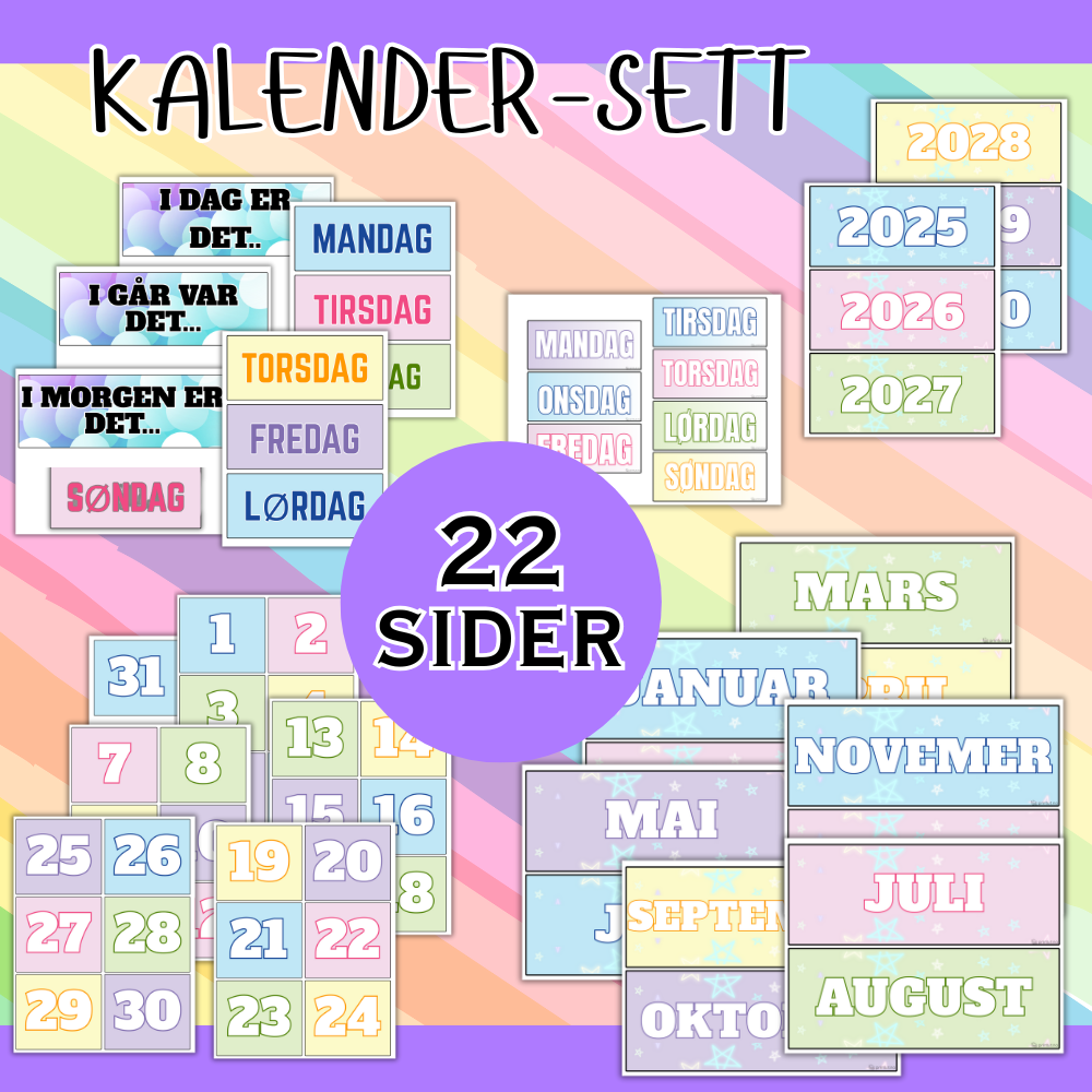 Sett med kalender. måneder og dager til klasserom