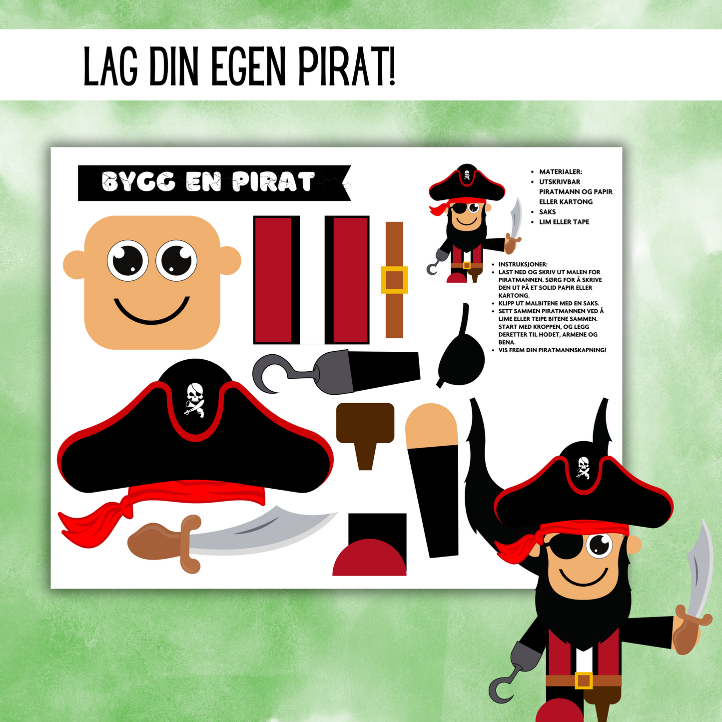 Pirat-aktivitetshefte med klipp og lim