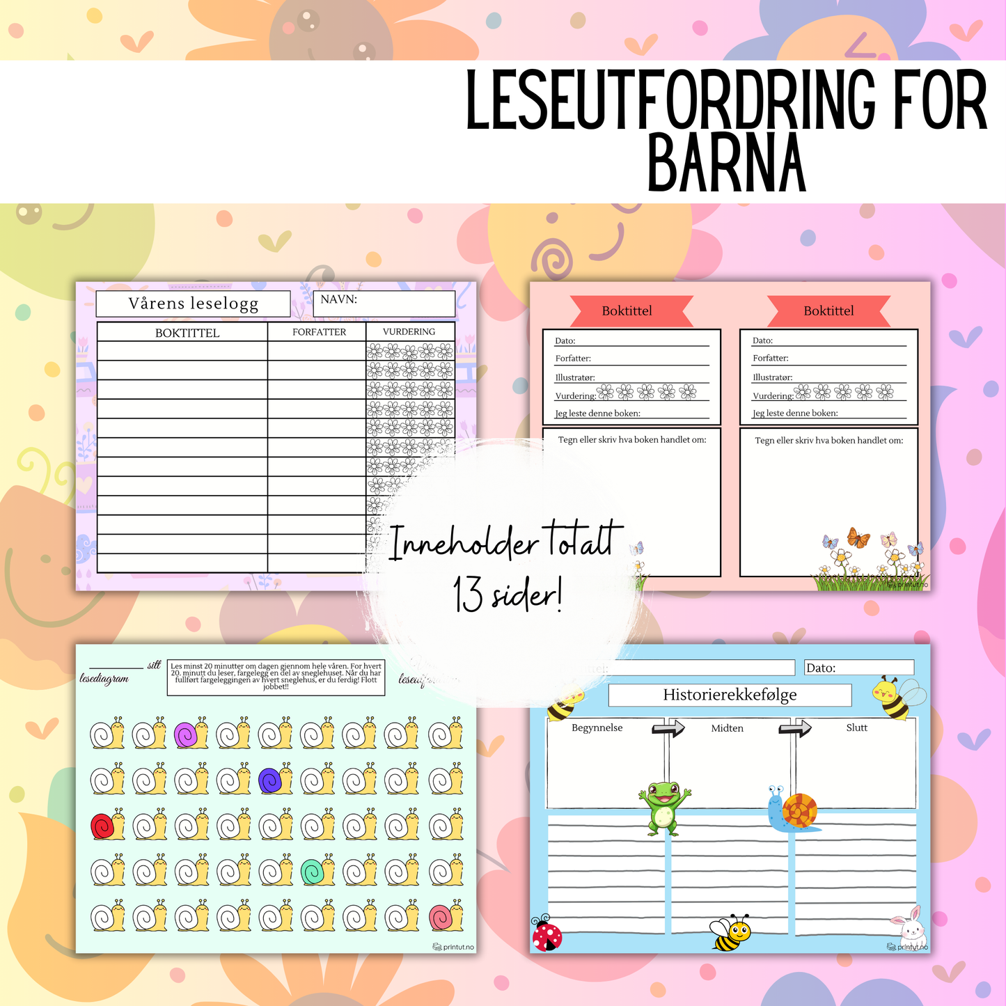 Leselogg og belønningssystem for barn – printbar PDF for å spore leseutvikling.
