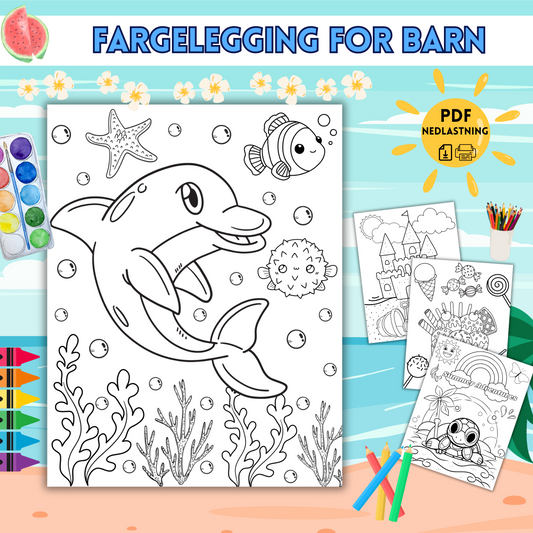 – 10 sider med morsomme tegninger for barn.