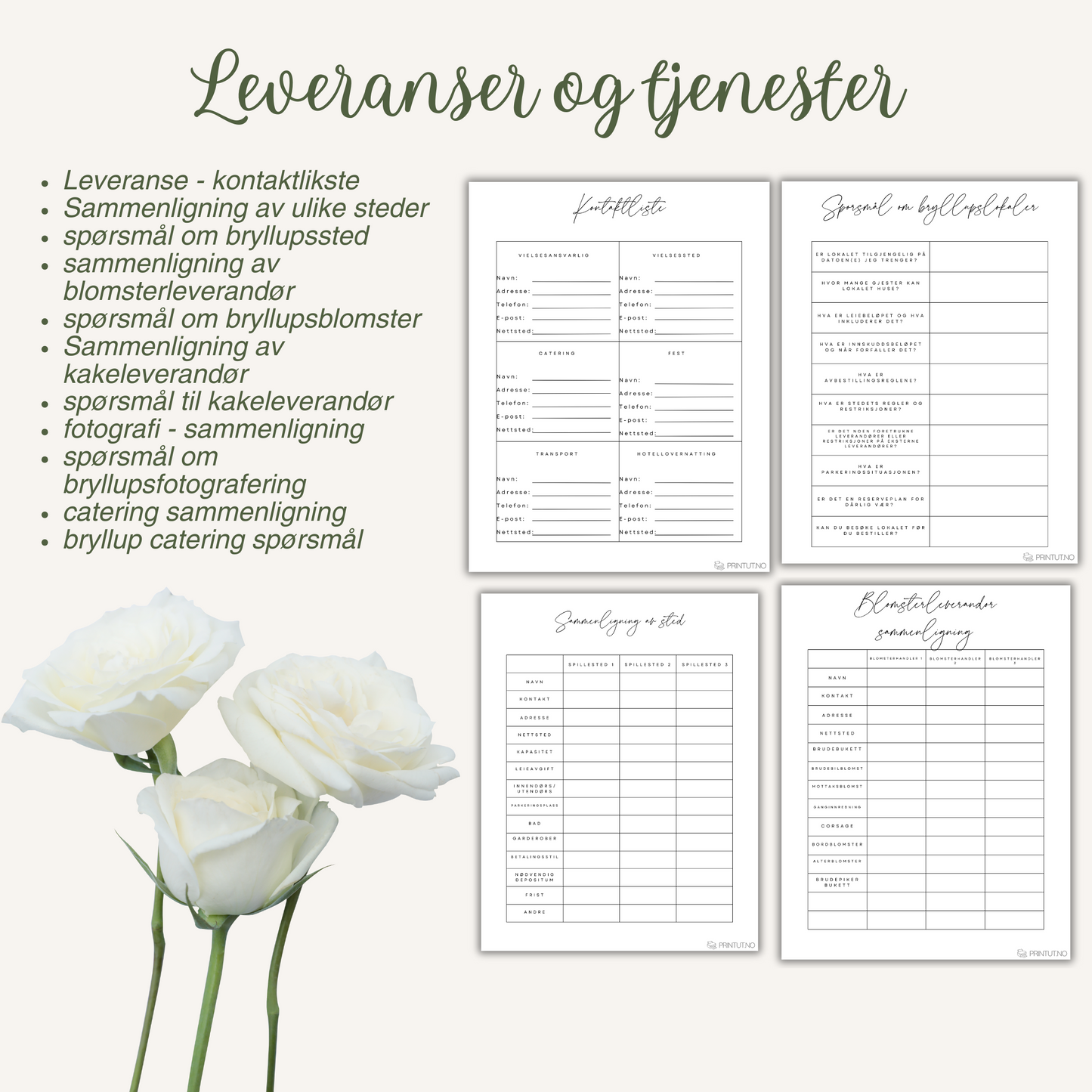 Gjesteliste-side fra planleggeren med plass til navn, kontaktinformasjon og svarstatus.