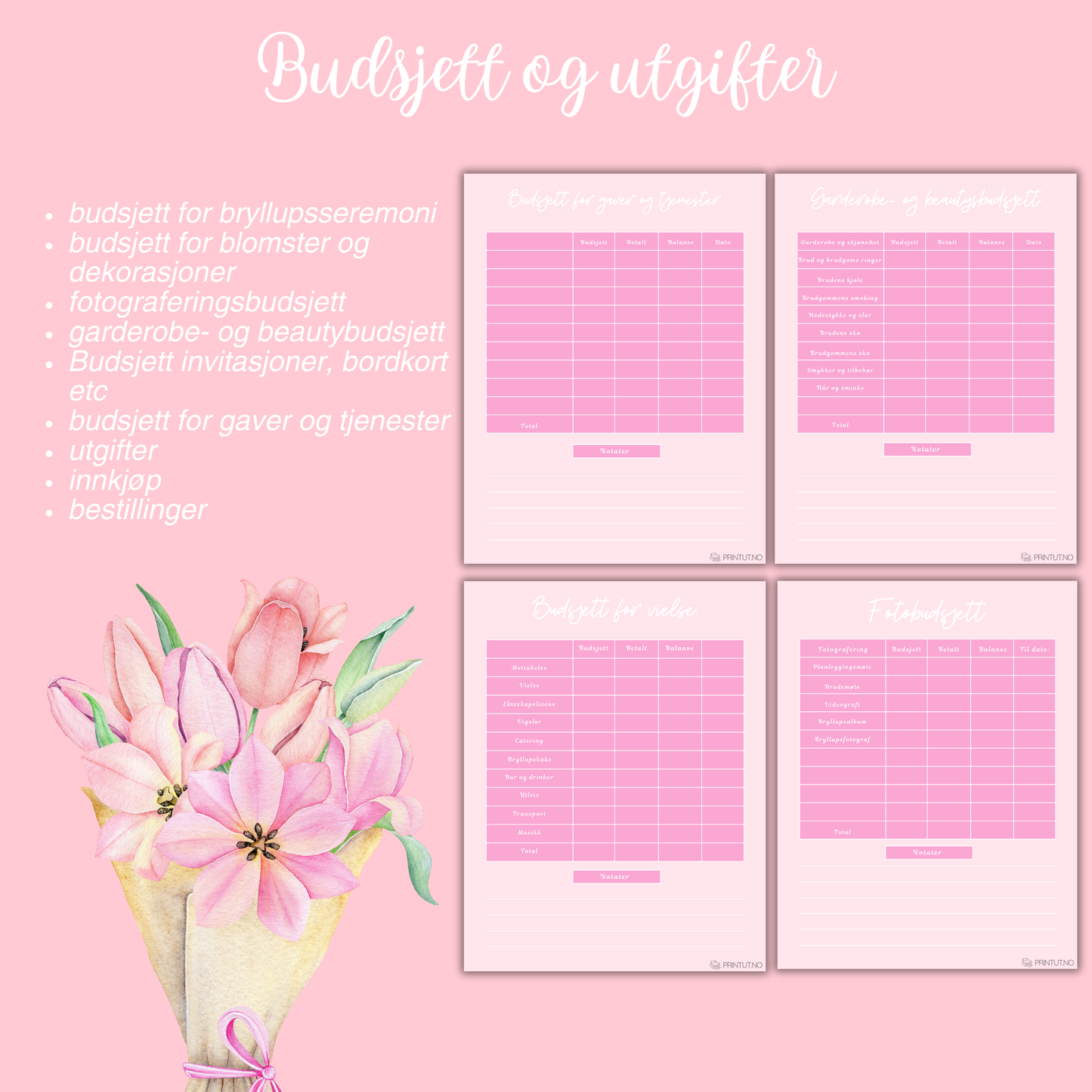 Gjesteliste-side fra planleggeren med plass til navn, kontaktinformasjon og svarstatus.