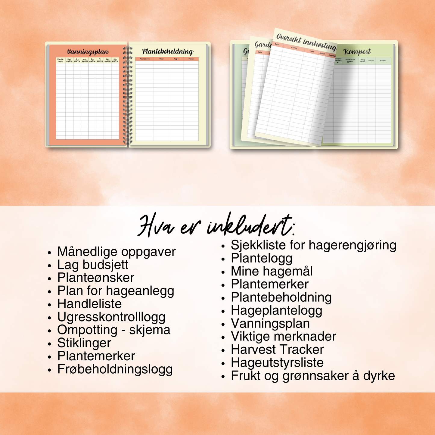 Side fra planleggeren som viser en detaljert planteprofil med notater og bilder.