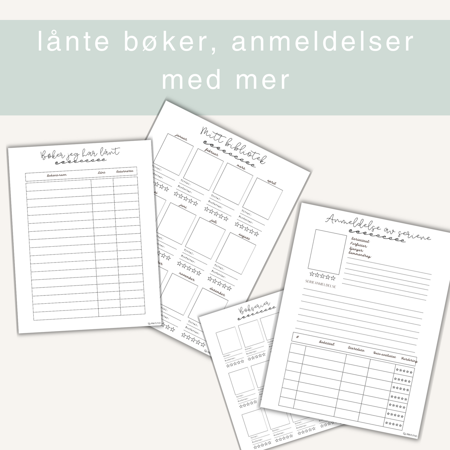 Eksempelbildet viser innhold, leselogg og leseutfordring