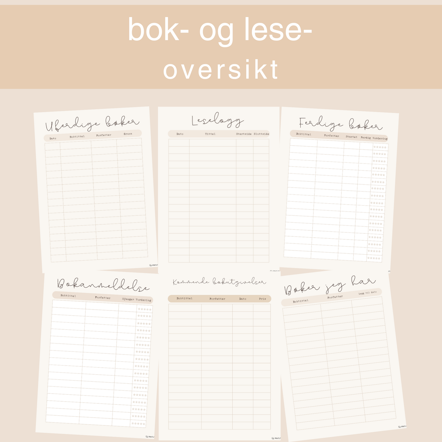 Side fra planleggeren som viser en bokliste med avkrysningsbokser for leste bøker.