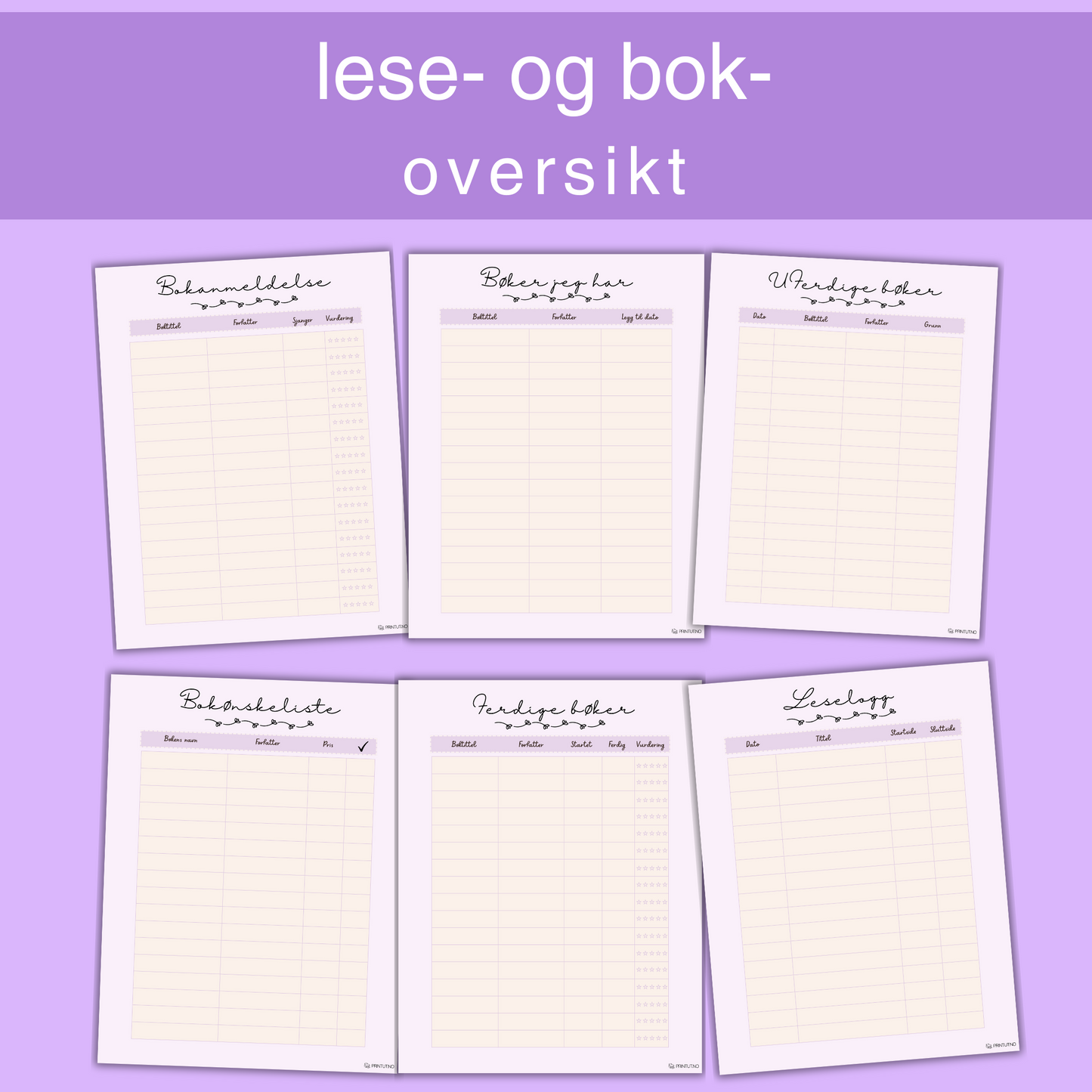 Side fra planleggeren som viser en bokliste med avkrysningsbokser for leste bøker.