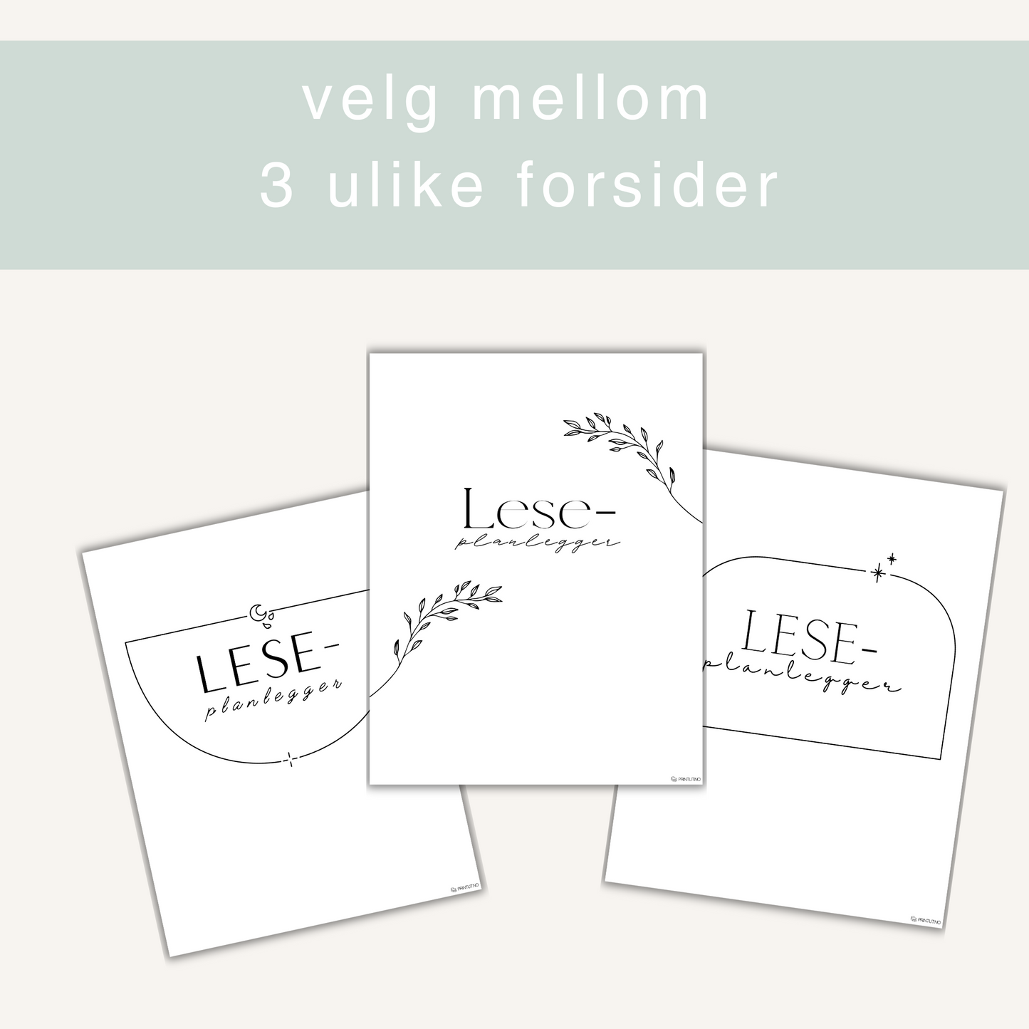 Eksempelside viser tre forsider man kan velge mellom