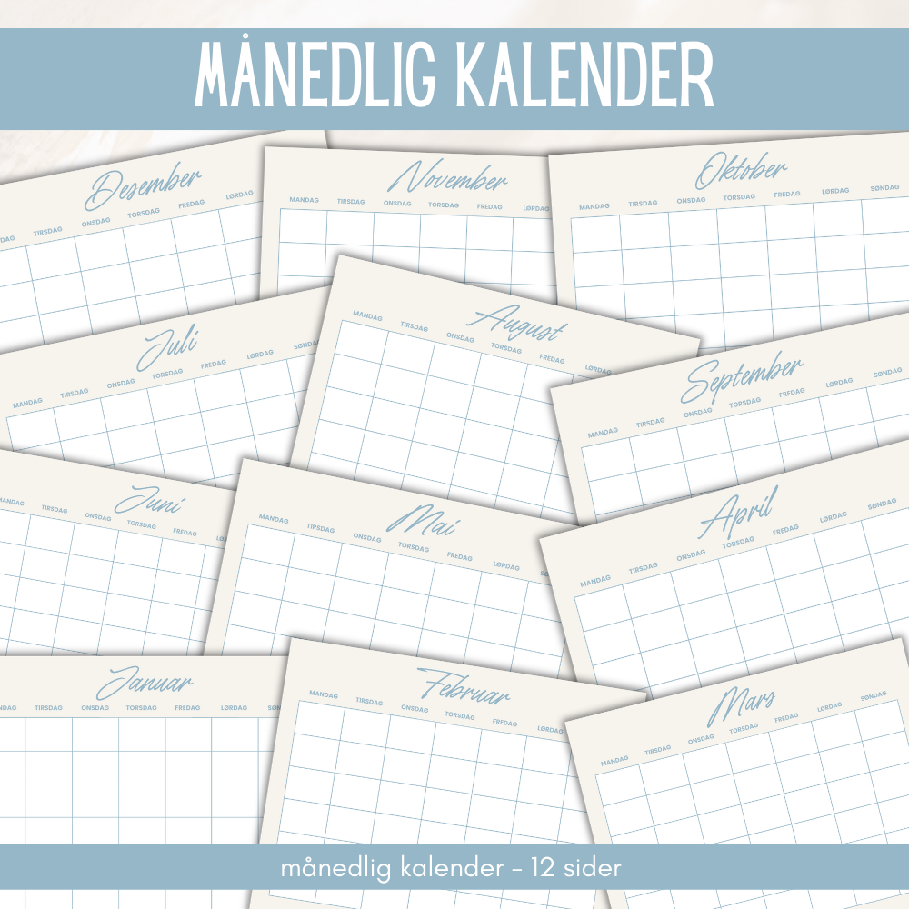 Viser kalender med alle månedene som er blank