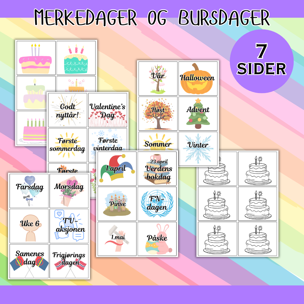 Merkedager og bursdager til klasserom