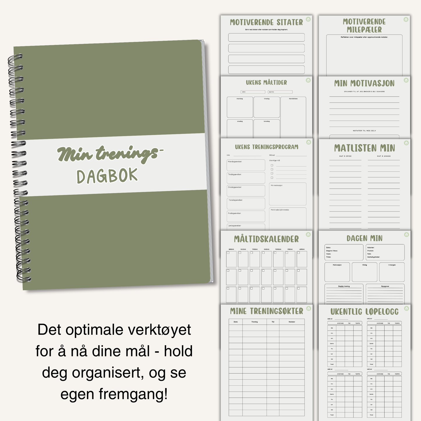 Eksempelside som viser en ukentlig treningsplan fra dagboken.