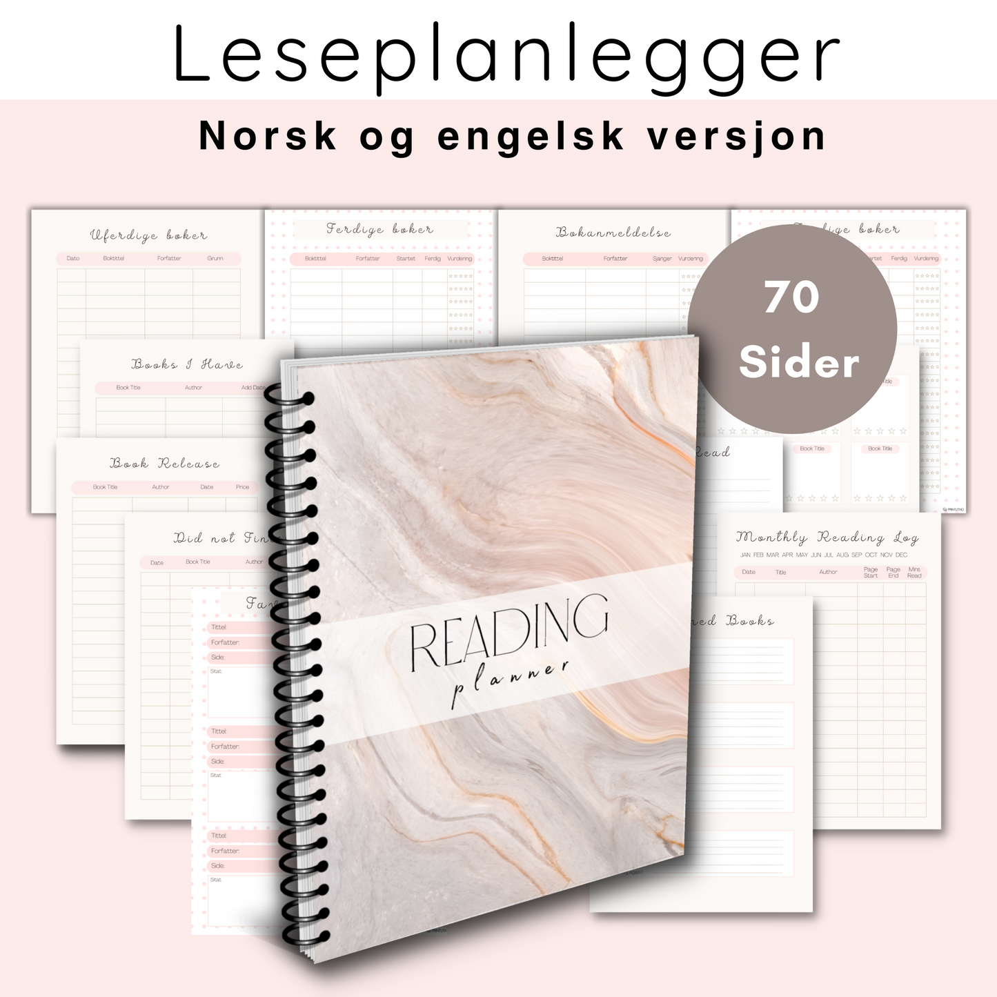 Leseplanlegger rosa engelsk/norsk