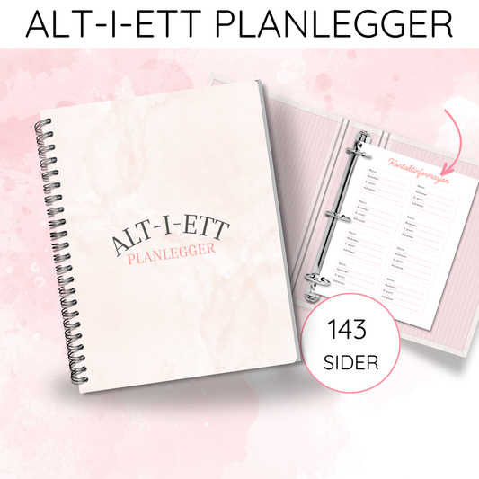 Alt-i-ett planlegger - rosa, 143 sider