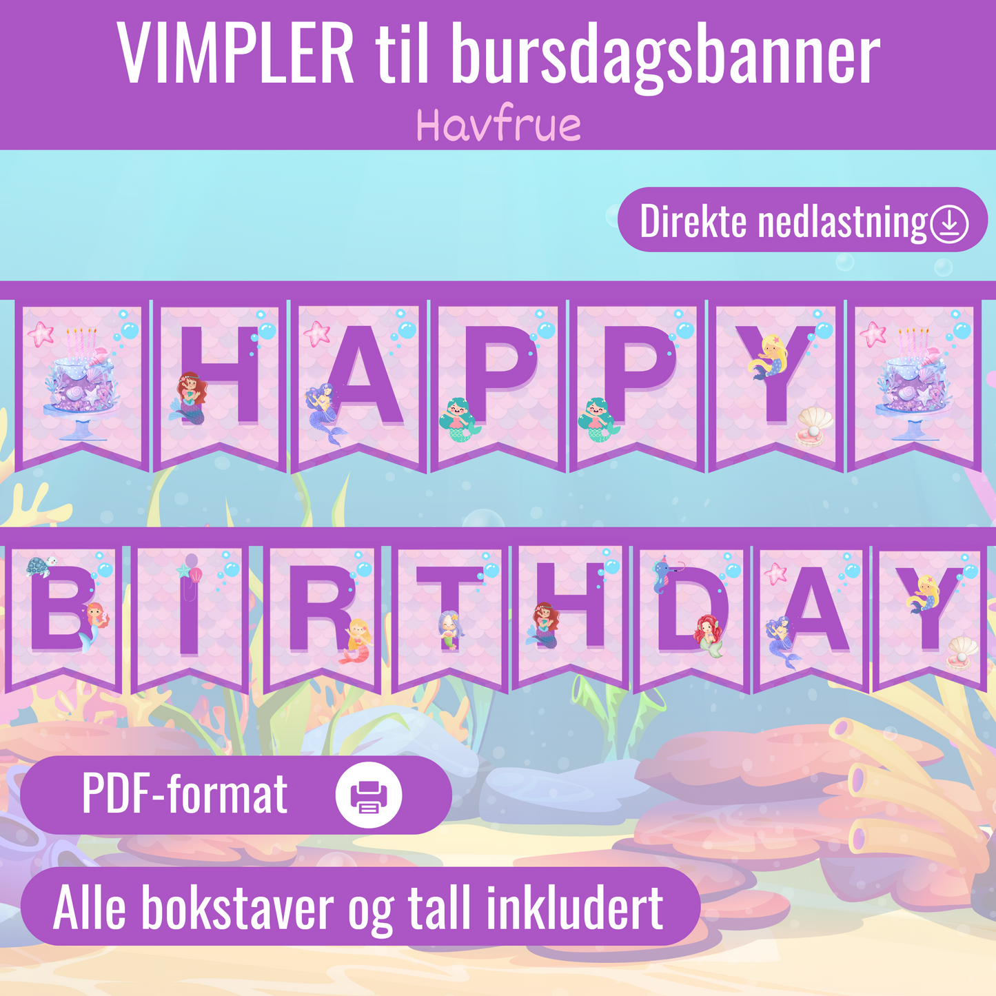 Vimpler til bursdagsbanner - havfruetema