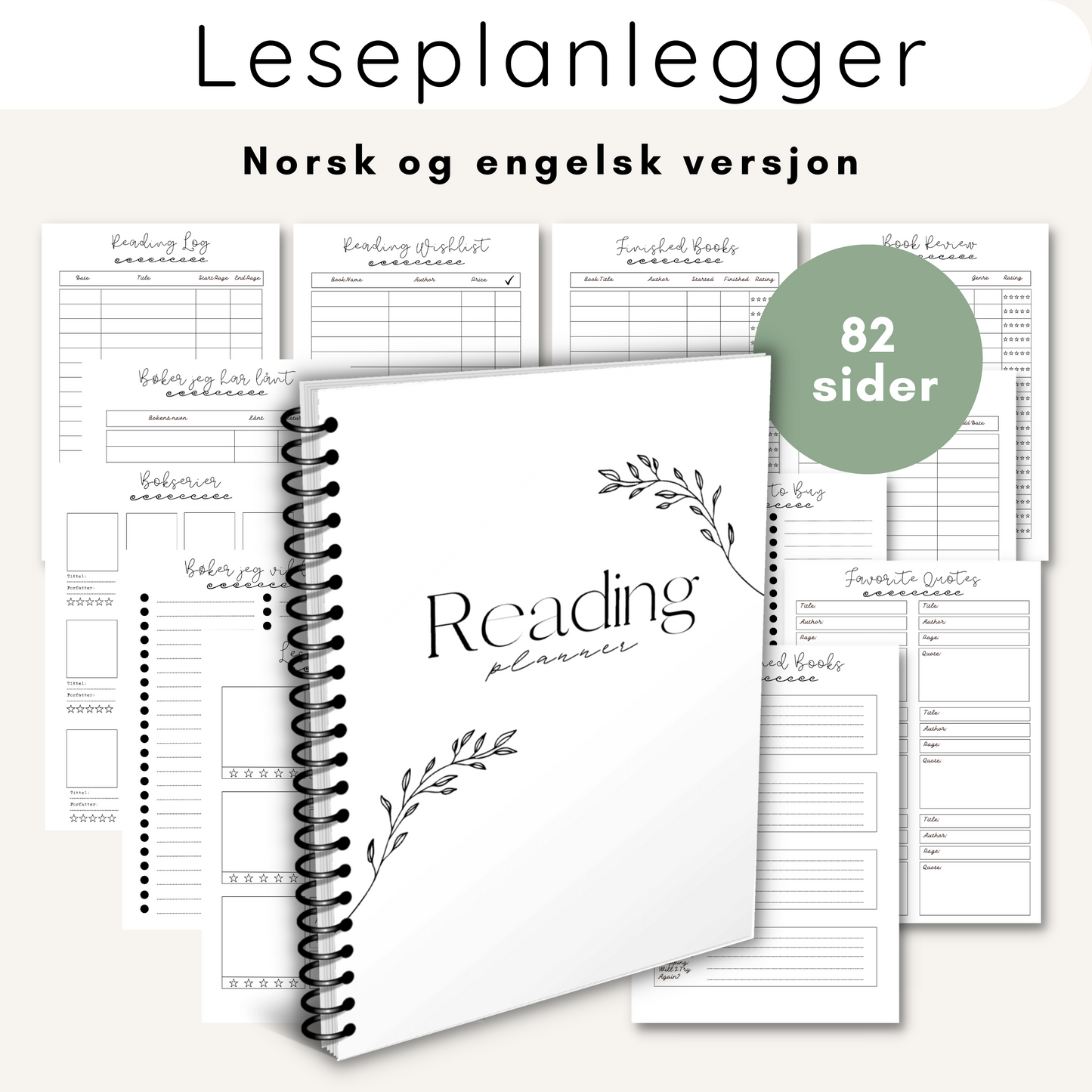 Leseplanlegger/lesedagbok norsk/engelsk versjon