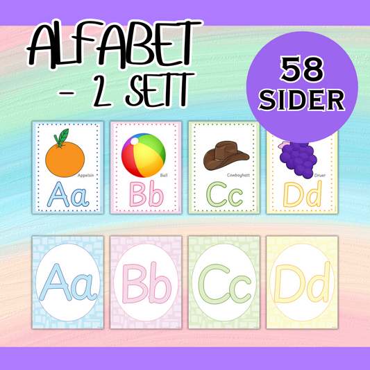 Alfabetplakater – 2 fargerike sett (58 sider)
