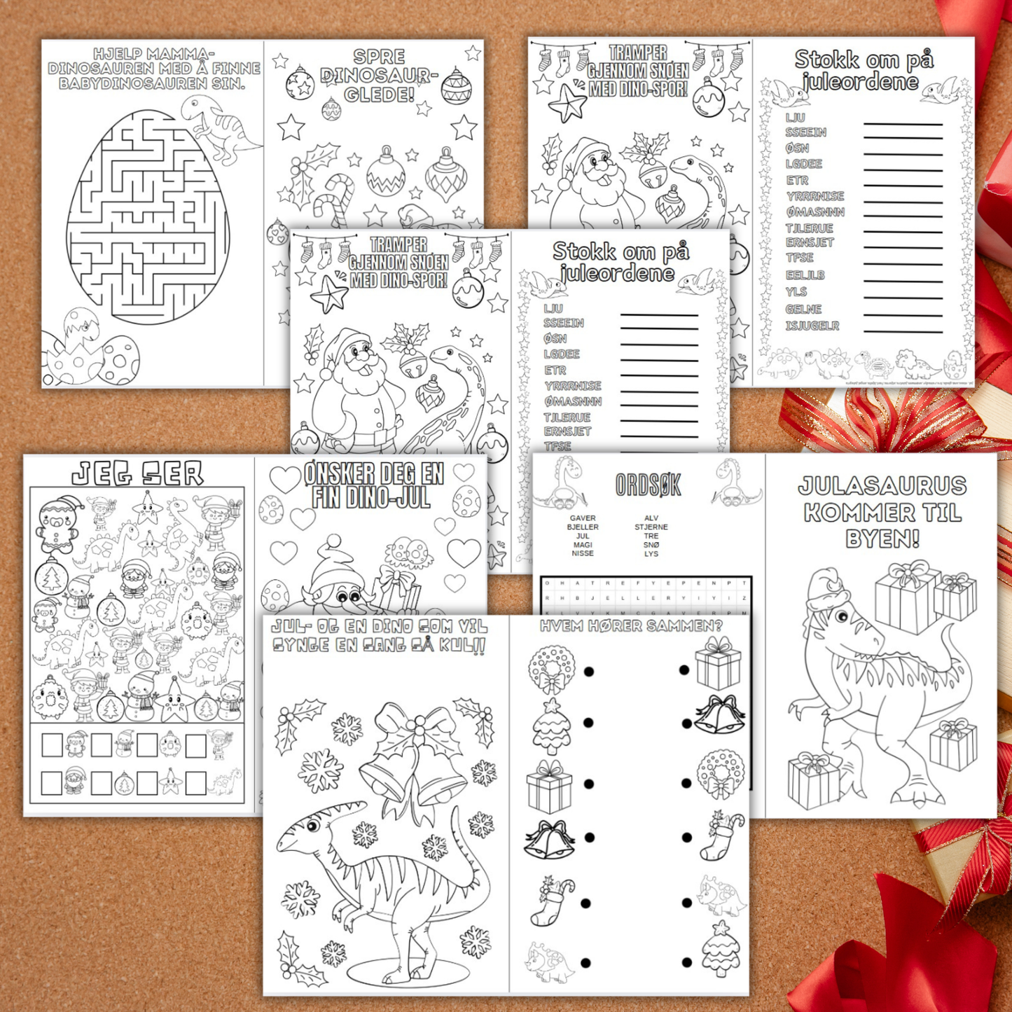 Julebok med dinosaur-tema