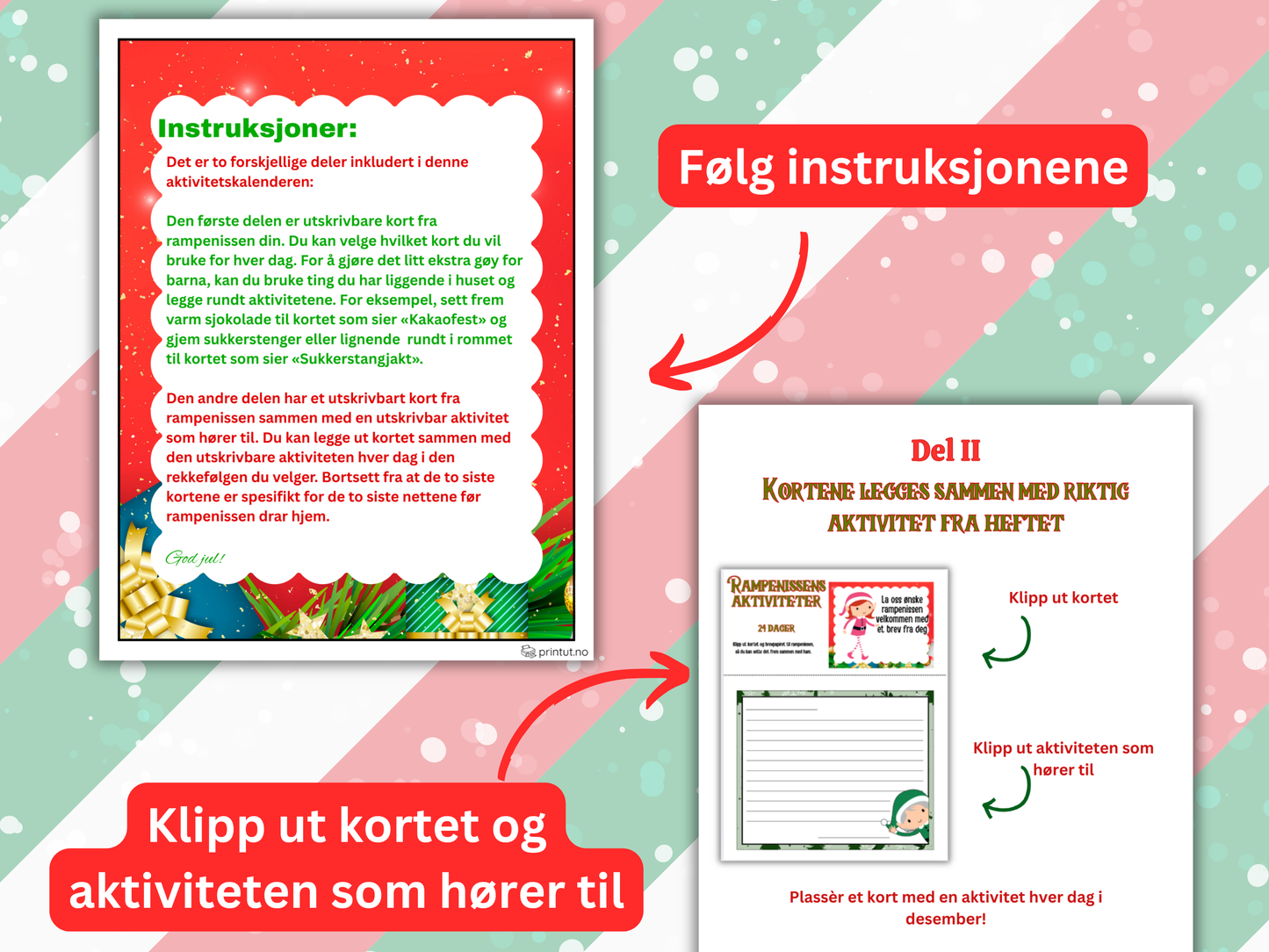 følger med instruksjoner for å bruke rampenissens julekalender