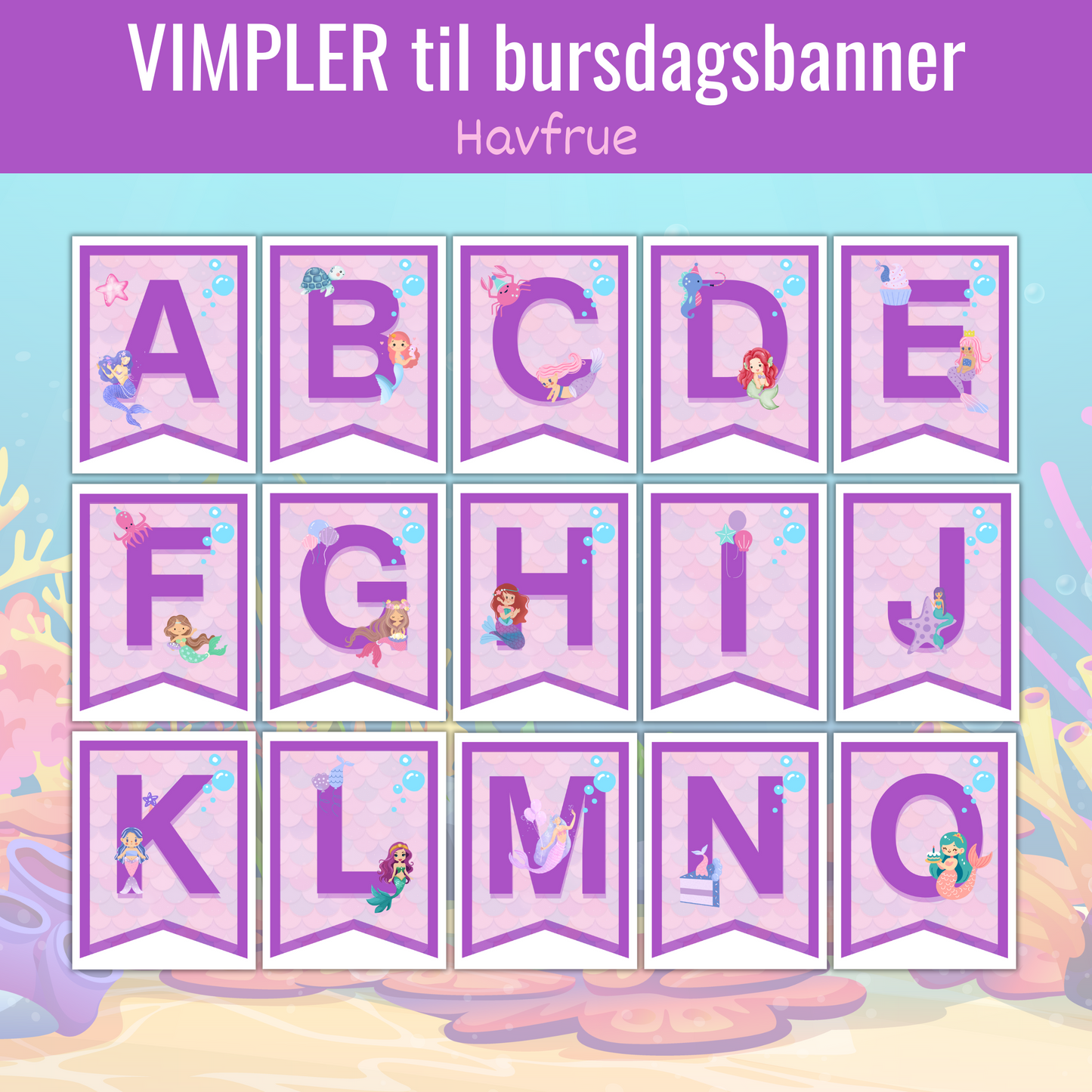 Vimpler til bursdagsbanner - havfruetema