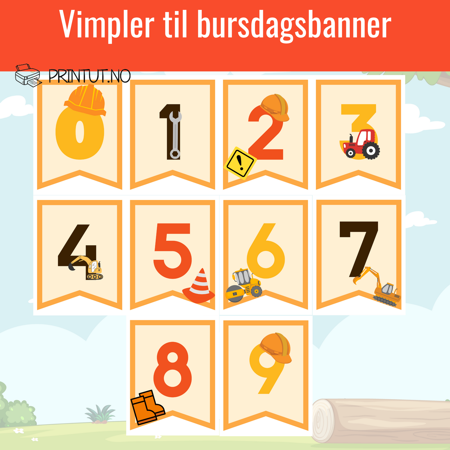 Vimpler til bursdagsbanner - byggetema