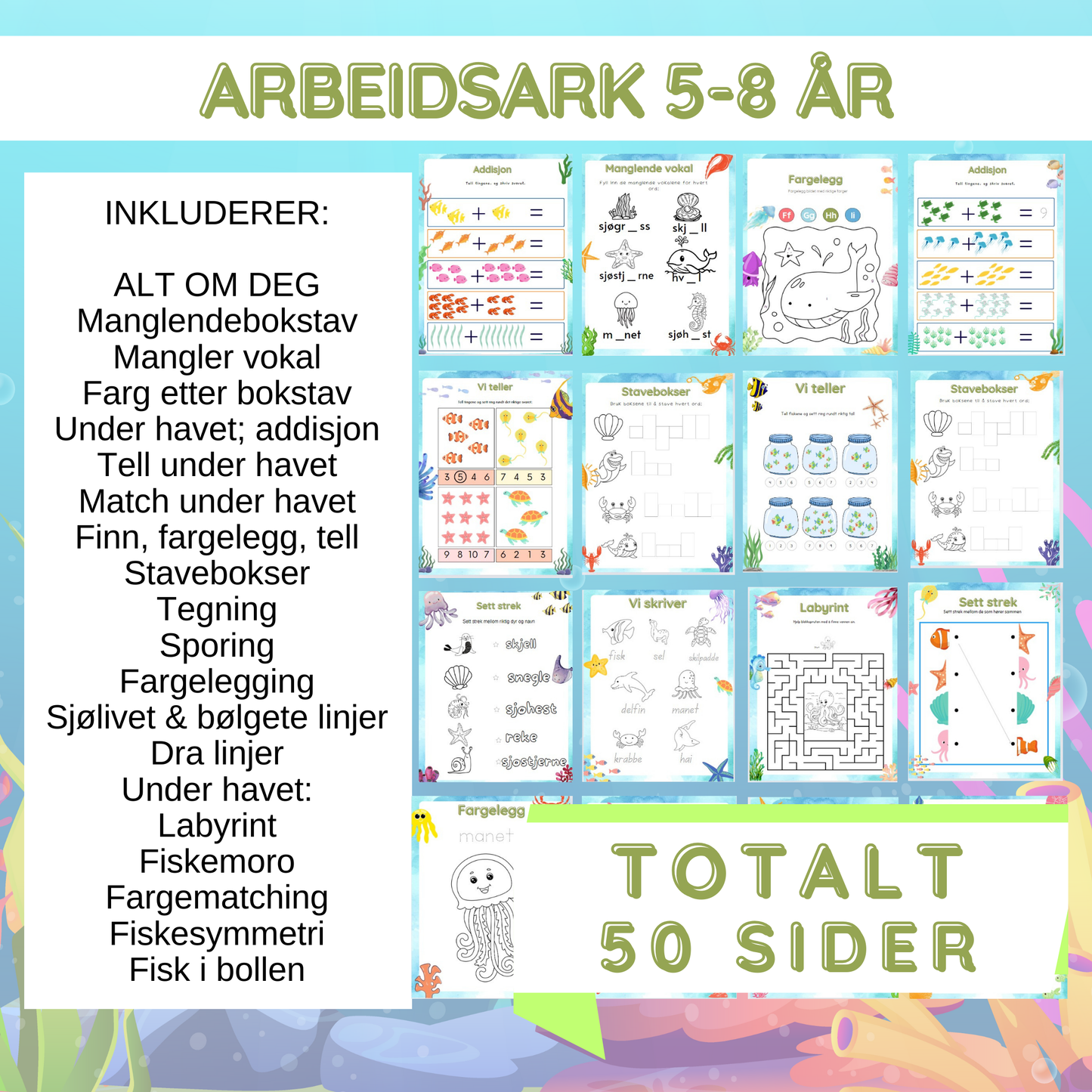 Arbeidshefte matte/norsk - 50 sider