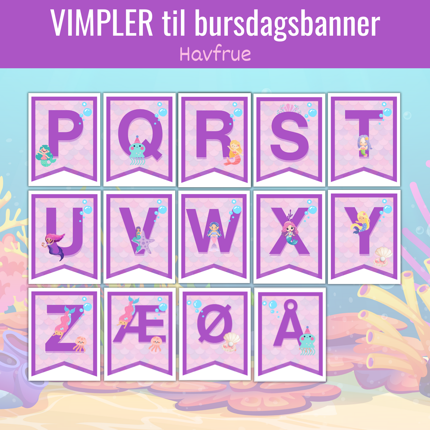 Vimpler til bursdagsbanner - havfruetema