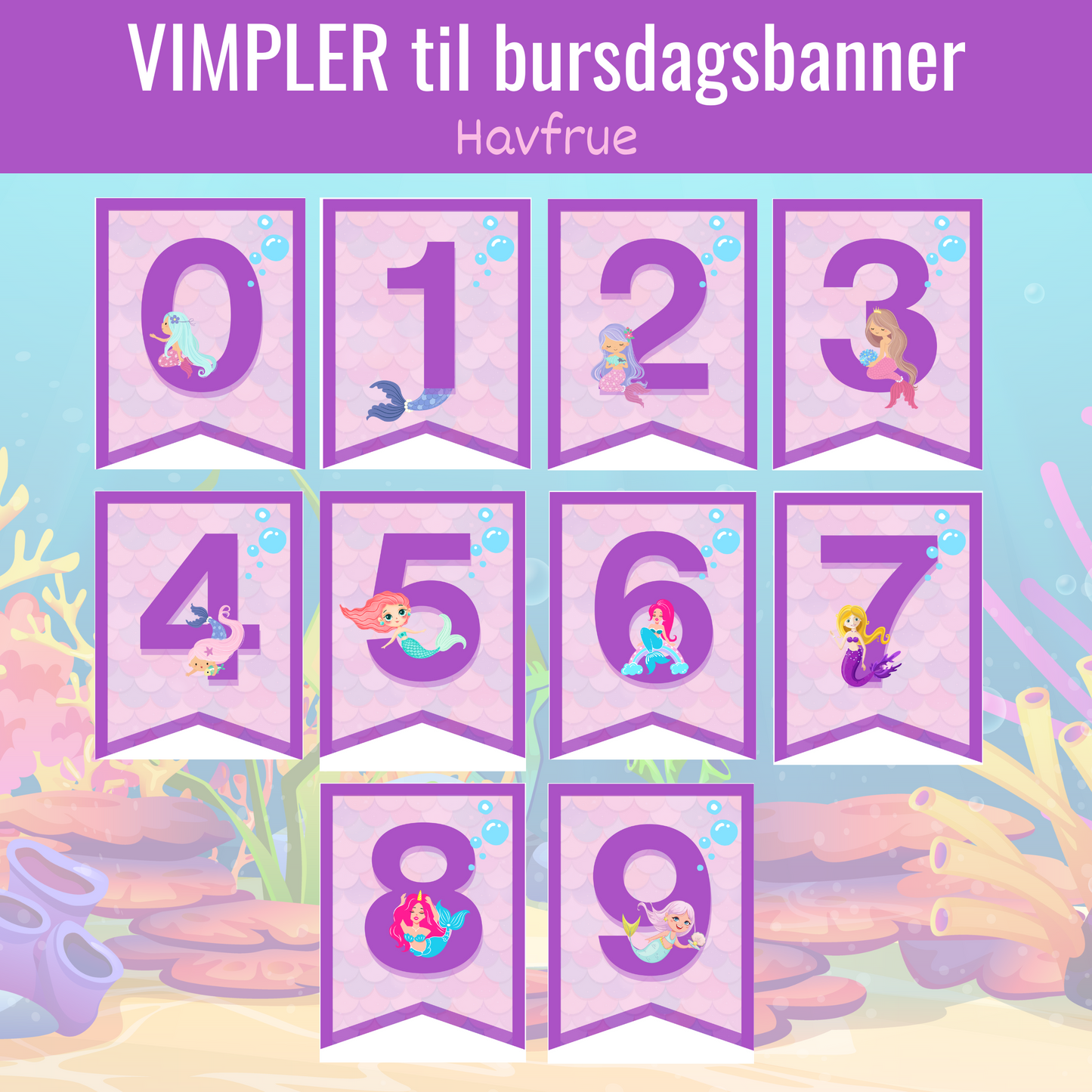 Vimpler til bursdagsbanner - havfruetema