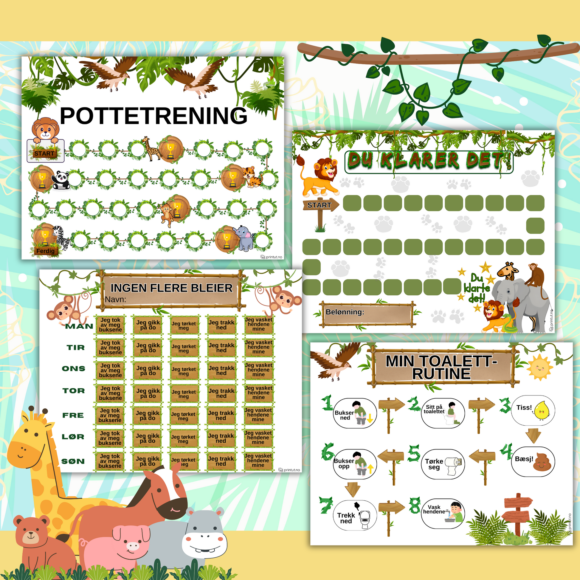 Nedlastbart pottetreningsskjema i PDF-format – gjør pottetrening morsom og engasjerende.

