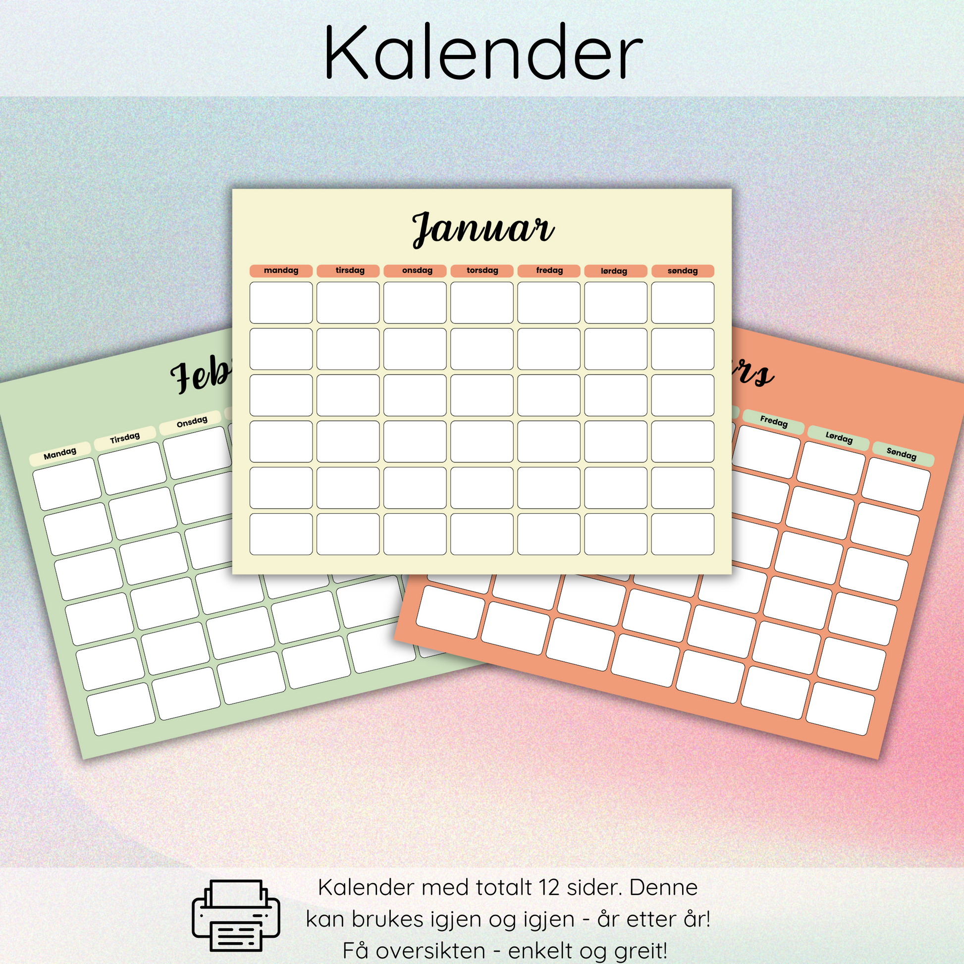 – minimalistisk design for månedlig planlegging hjemme eller på kontoret.
