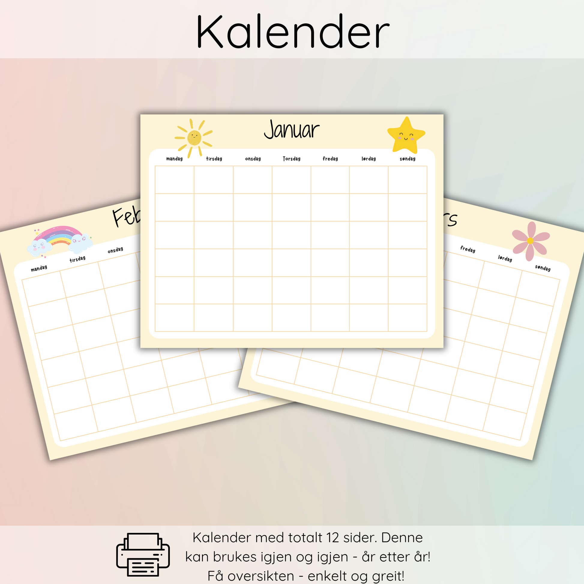 minimalistisk design for månedlig planlegging hjemme eller på kontoret.
