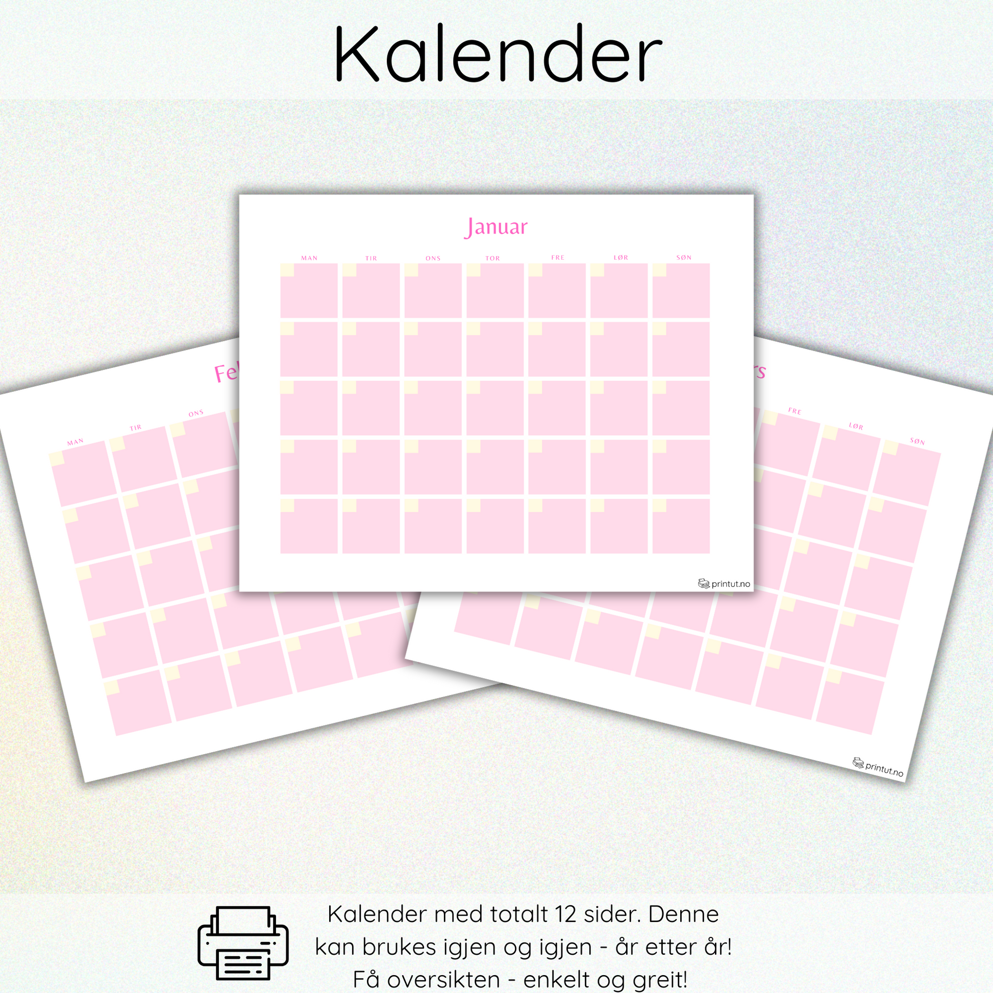 Organiser hverdagen med vår stilrene, printbare rosa evighetskalender. Perfekt for hjem og kontor – last ned og skriv ut så mange ganger du vil! 
