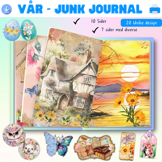 scrapbooking-elementer og journalkort med vårtema.
