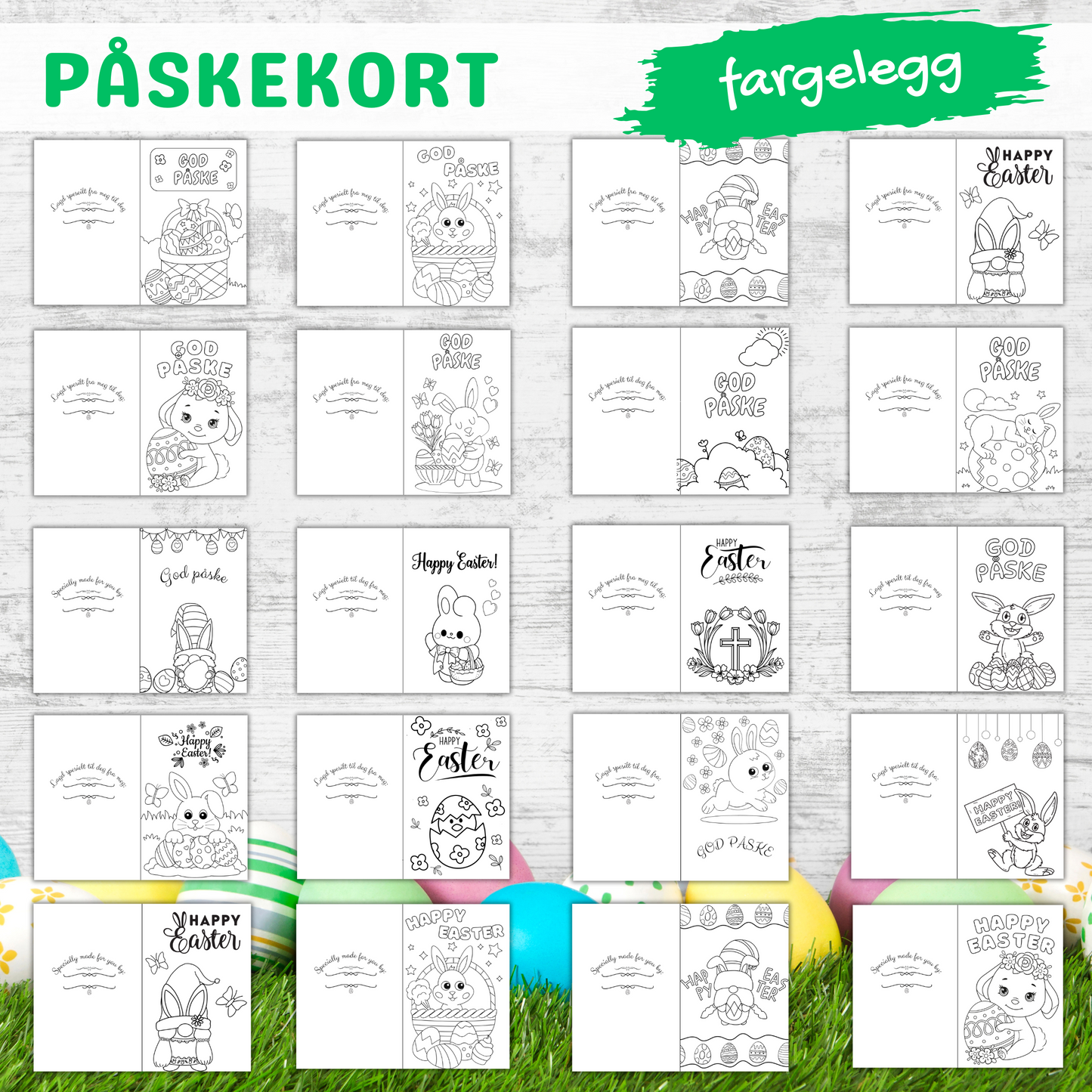Printbare påskekort med vakre vårmotiver – perfekt for personlige påskehilsener.
