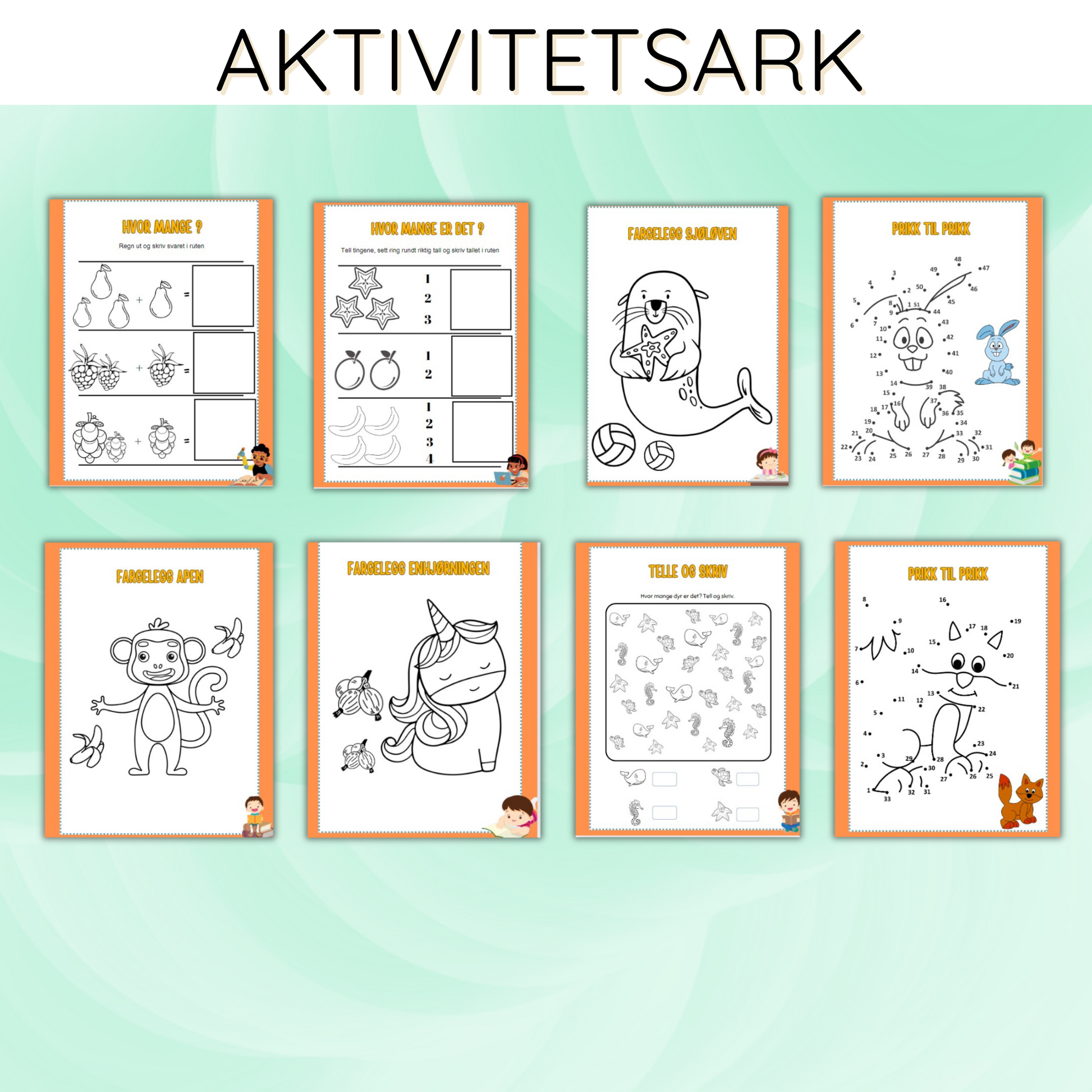 Prikk-til-prikk-oppgave med dyremotiv fra aktivitetsheftet.
