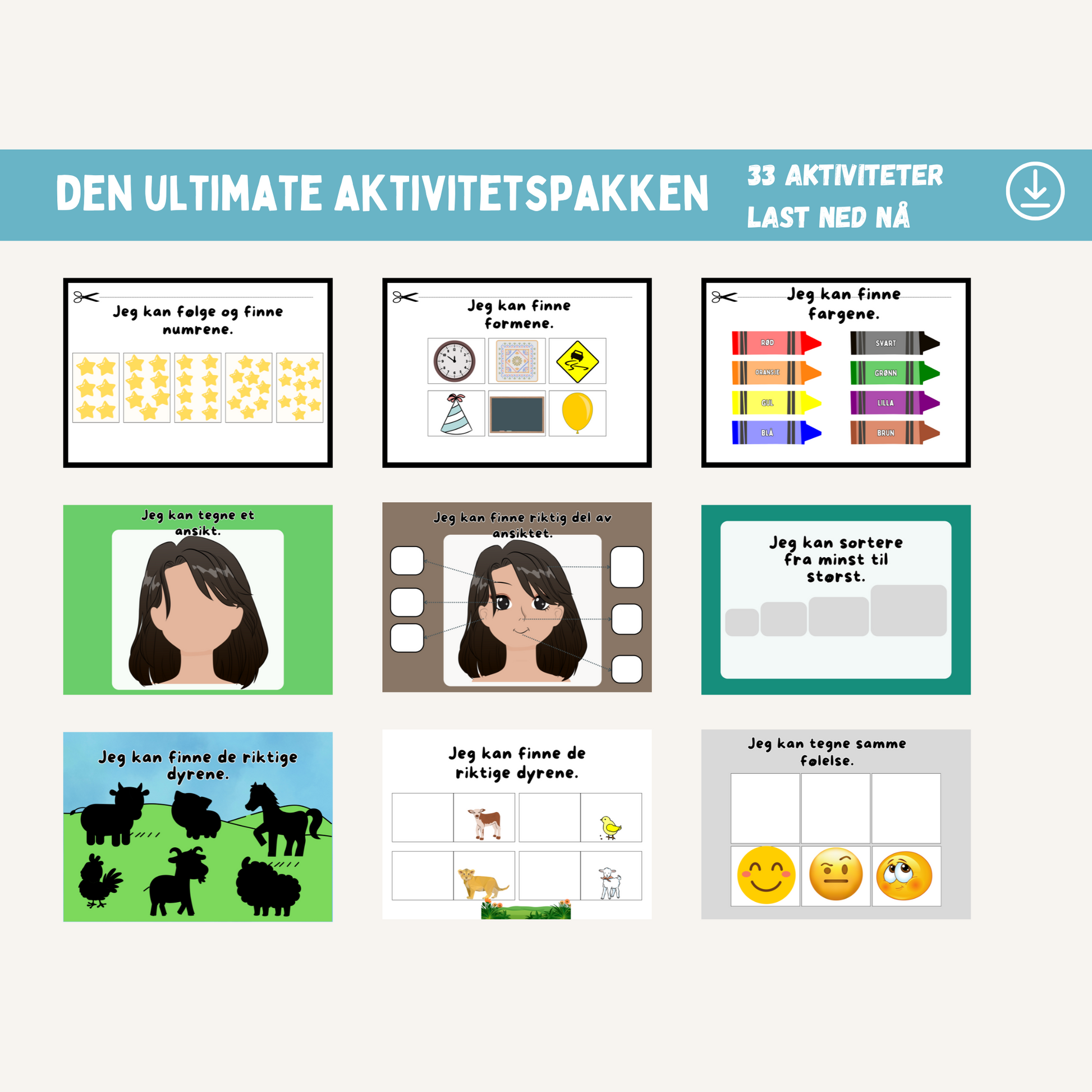 Side der barna kan bygge ansikter ved å klippe ut og lime på øyne, nese og munn.

