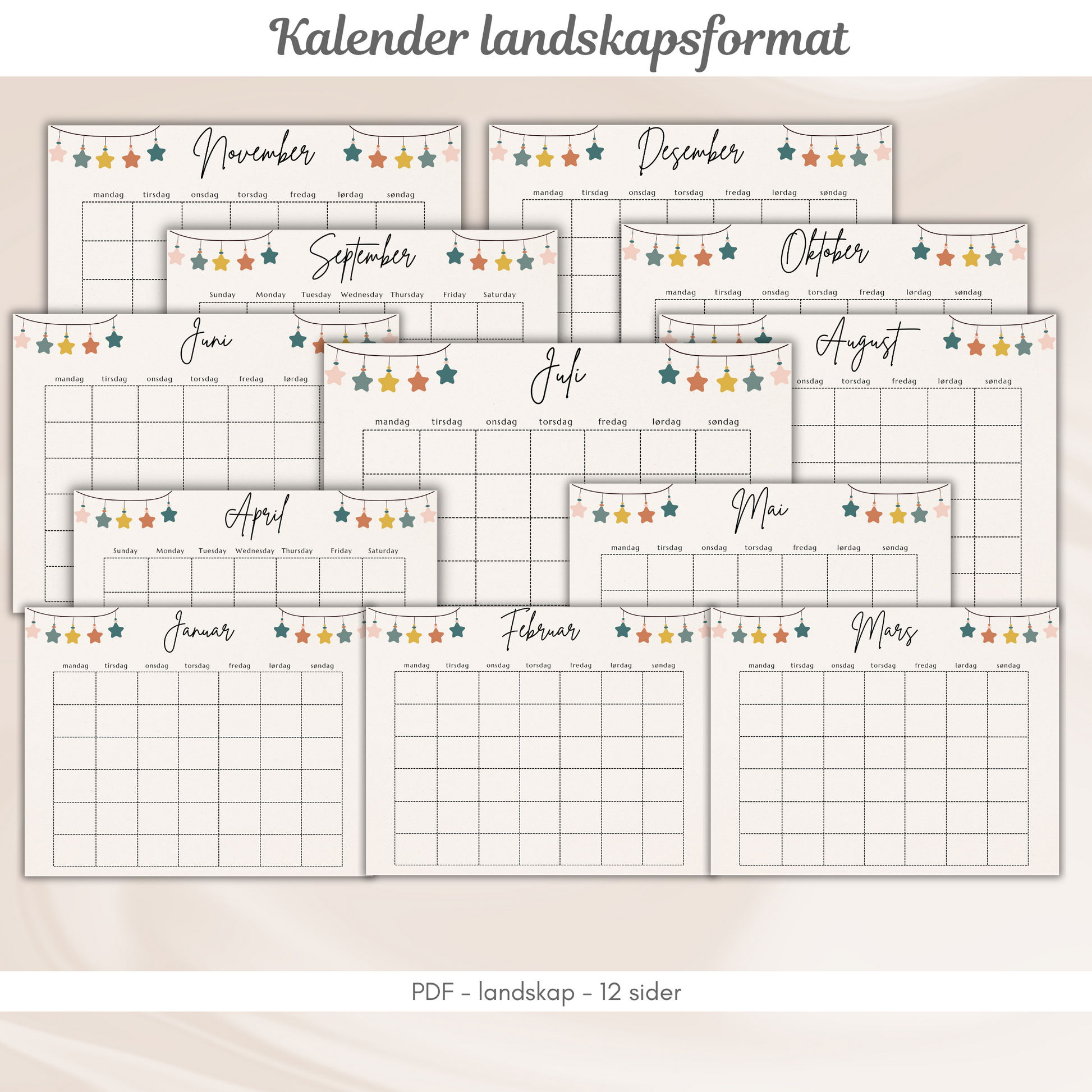 En av de inkluderte kalenderne for å planlegge og notere viktige datoer i barnets første år.

