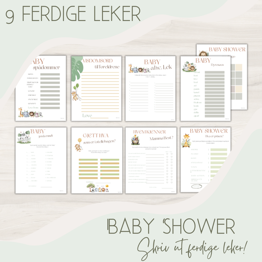 ferdige leker til babyshower, print ut