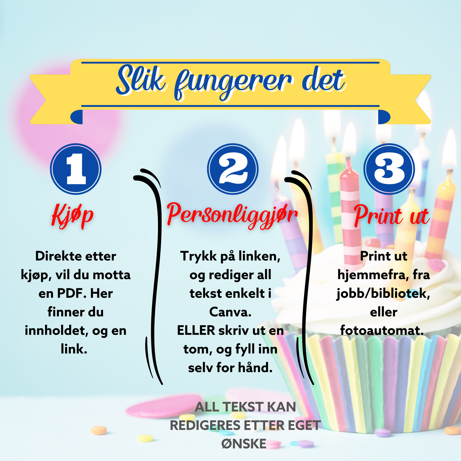 Nærbilde av invitasjonens detaljer, som fargerike illustrasjoner av lekeplassutstyr og festlig typografi.
