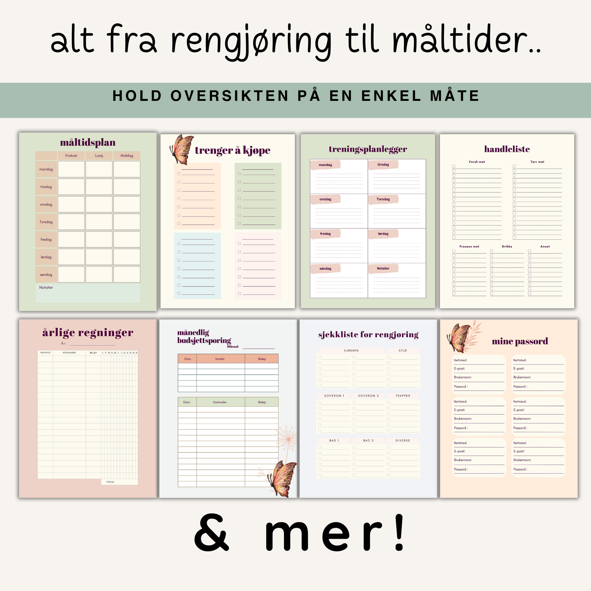 Vanesporingsside med rutetabell der brukeren kan krysse av for daglige vaner gjennom måneden.
